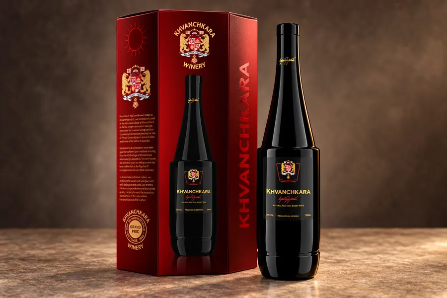 Khvanchkara wine box and bottle