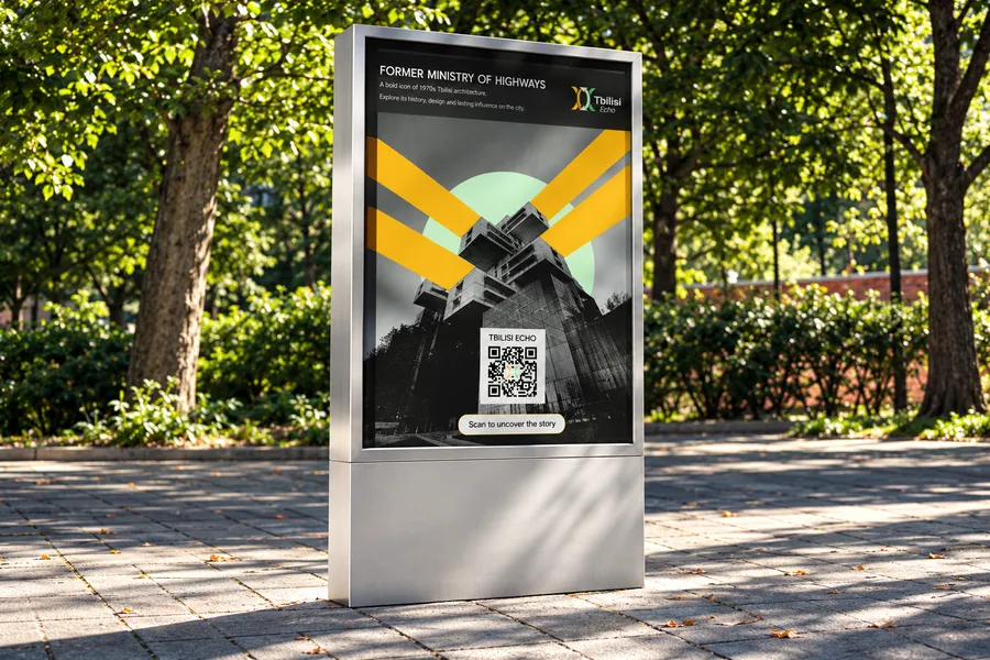 Tbilisi Echo sign with a QR code in a city park